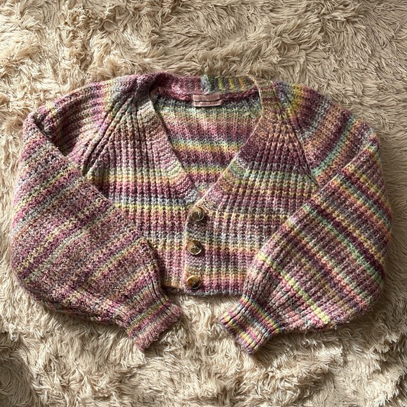 Urban Outfitters Sydney multi color Pink Balloon Sleeve Cardigan Sweater xs - Picture 2 of 8